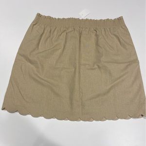 J.Crew (Factory) Scalloped Skirt Sz 18 Lt Khaki Lined Elastic Waist Linen-Cotton